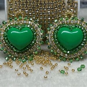 Green Heart Beaded Earrings